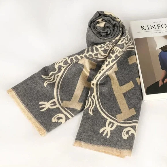 Women Grey Scarfs Pashmina Silky Shawl  Wrap Blanket Open Front Poncho Cape - Picture 4 of 8